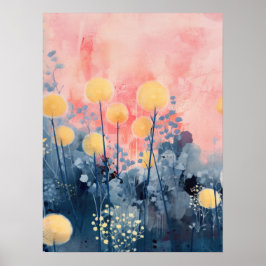 Solbelysta Blommar i Rosa Himmel Poster