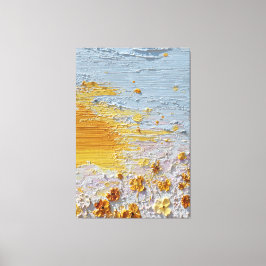 Solbelysta Blommor med Blå och Orange Textur Canvastryck
