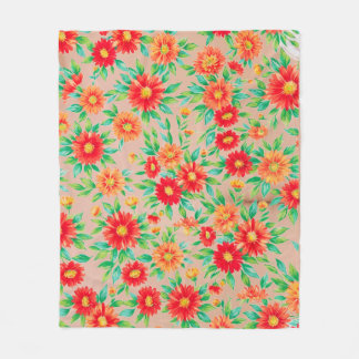 Solbelysta Blommor" - Orange och Röda Blommiga Väv Fleecefilt