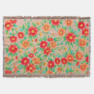 Solbelysta Blomster" - Orange och Röda Blommiga Vä Filt