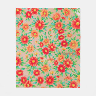 Solbelysta Blomster" - Orange och Röda Blommiga Vä Fleecefilt
