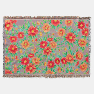 Solbelysta Blomsterprakt" - Orange och Röda Blommo Filt