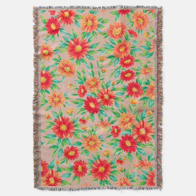 Solbelysta Blomsterprakt" - Orange och Röda Blommo Filt (Framsidan Vertikal)