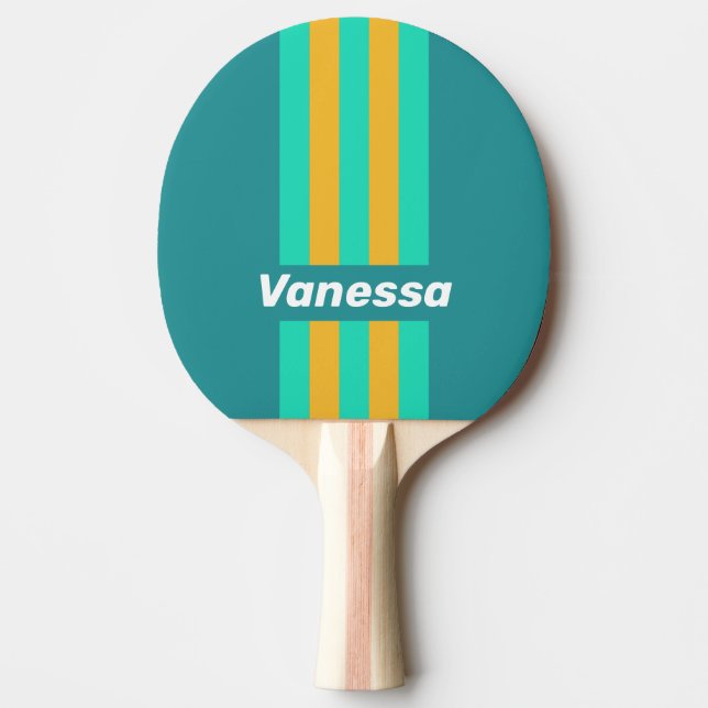Solbelysta havs randiga med namn pingisracket (Framsidan)