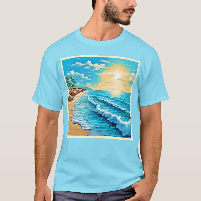 Solbelysta strandvågdesign  t shirt (Framsida)