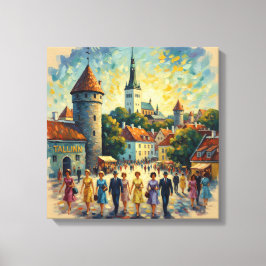 Solbelysta Tallinn Gamla Stan Torg Canvas Konst