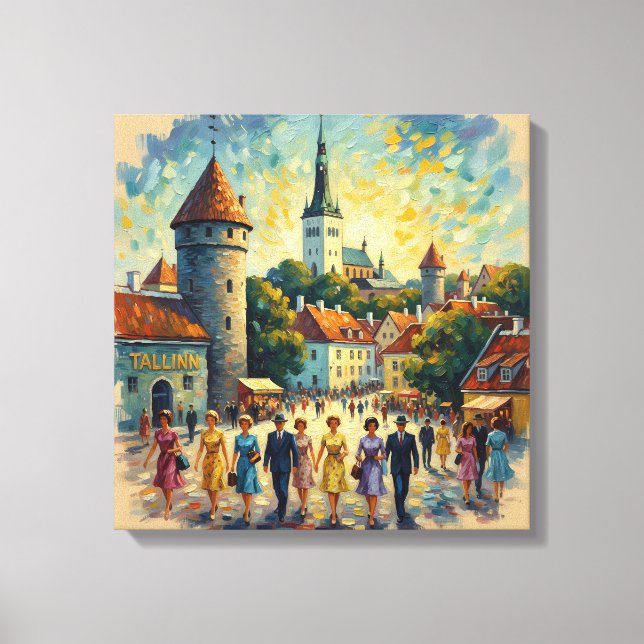 Solbelysta Tallinn Gamla Stan Torg Canvas Konst (Framsida)