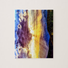 Solbelysta toppar: Blå blommor och blå kanter Pussel