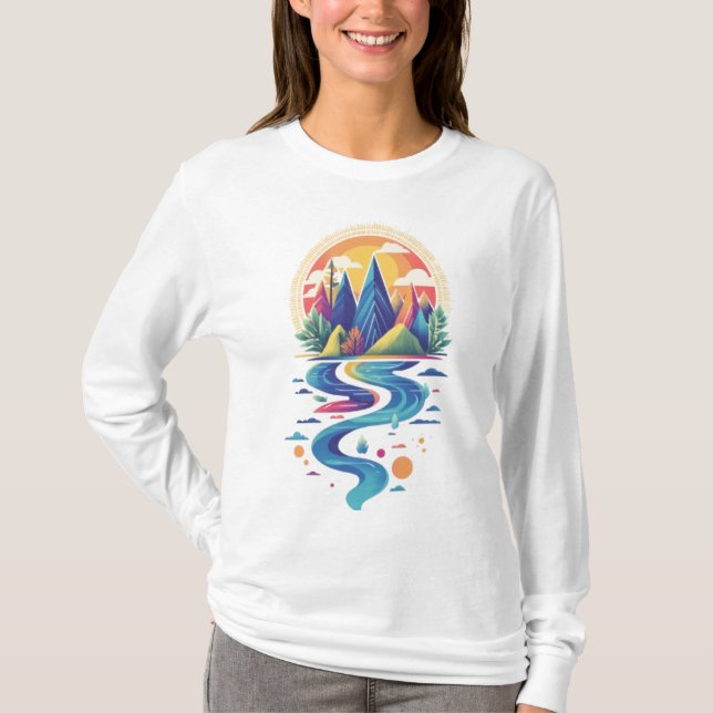 Solbelysta toppar och Flowing River T Shirt (Framsida)