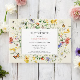 Solbelysta Wildblommor, bin och fjäril Baby Shower Inbjudningar