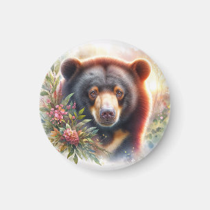 Solbjörn Blommig Akvarell Magnet