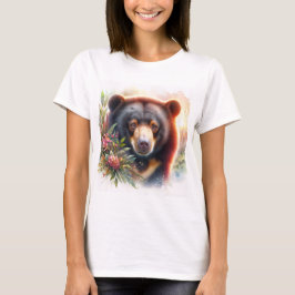 Solbjörn Vattenfärg Illustration T-Shirt med Blomm