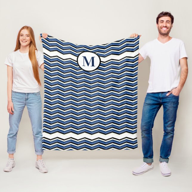 Solblått Grått Nautical Monogram Fleecefilt (På plats)
