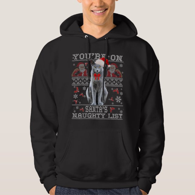 Solblått katt Lover Julafton Ugly Sweater Hoodie (Framsida)