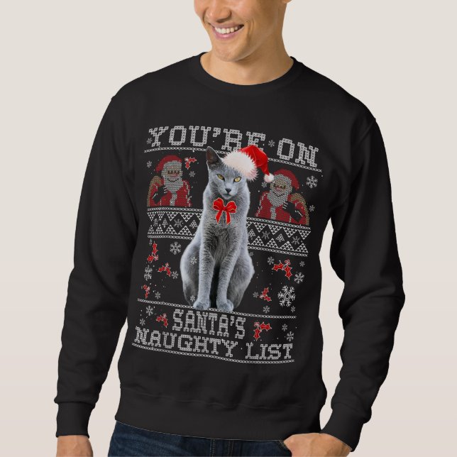 Solblått katt Lover Julafton Ugly Sweater Lång Ärmad Tröja (Framsida)