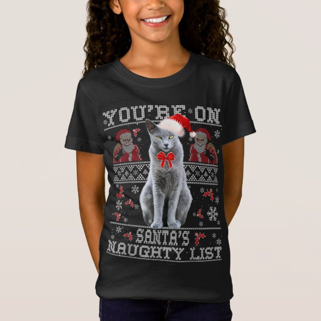 Solblått katt Lover Julafton Ugly Sweater T Shirt (Framsida)