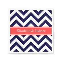 Solblått lg Chevron Coral Red Namn Monogram