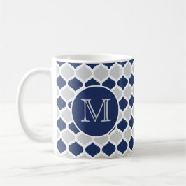 Solblått och Grått Quatrefoil Monogram Kaffemugg