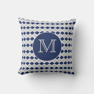 Solblått och Grått Quatrefoil Monogram Kudde