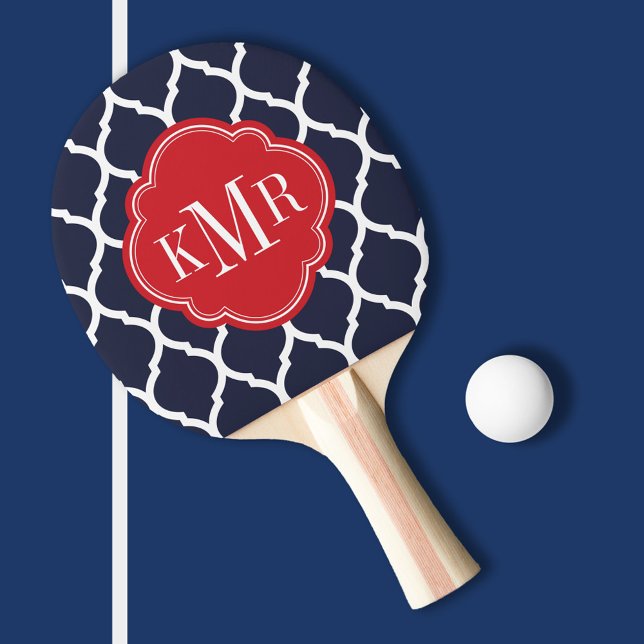 Solblått och rödmarockanskt Quatrefoil Monogram Pingisracket (Skapare uppladdad)