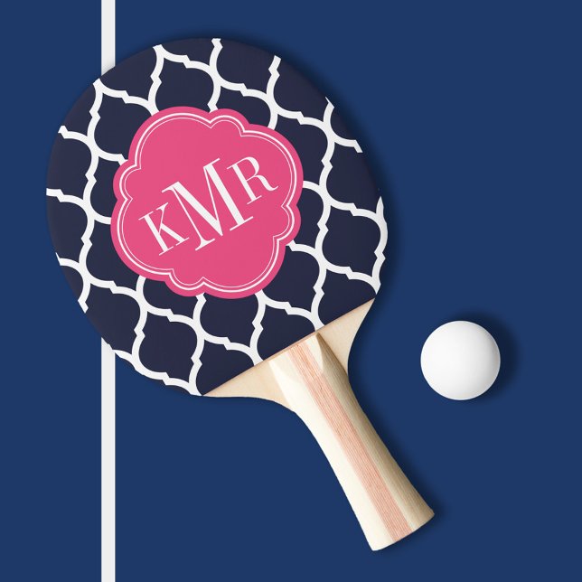 Solblått och Rosa Moroccan Quatrefoil Monogram Pingisracket (Skapare uppladdad)