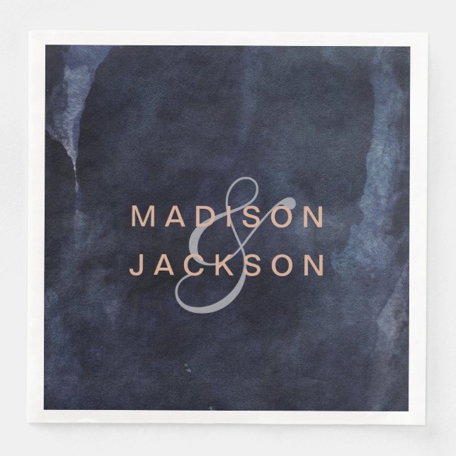 Solblått vatten och Monogram från Ro Guld i Bröllo Pappersservett (Framsida)