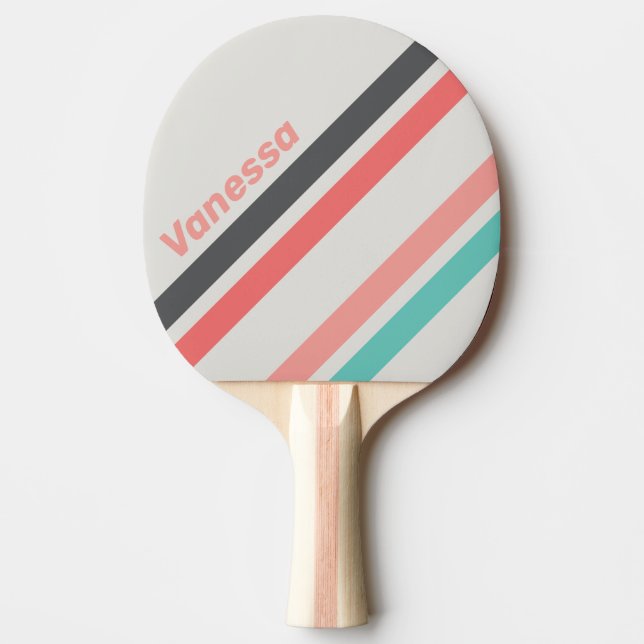 Solblekt korall vinklad randig med namn pingisracket (Framsidan)