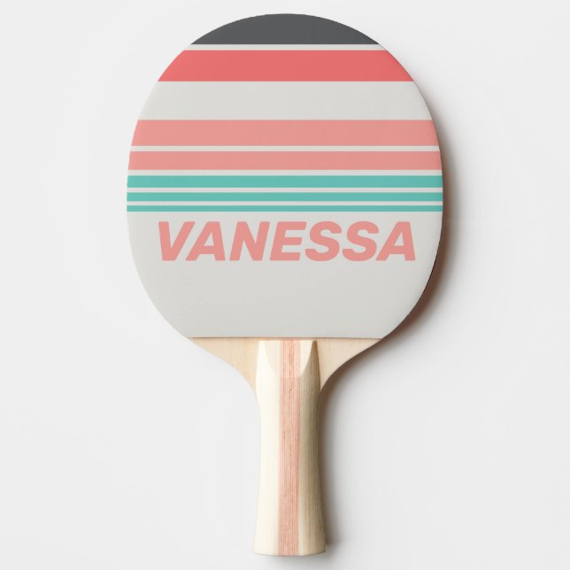 Solblekt korallhorisontrandning med namn pingisracket (Framsidan)