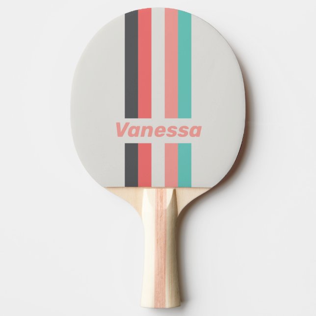 Solblekt korallstift randigt med namn pingisracket (Framsidan)