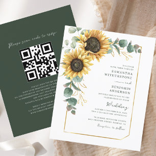 Solblomma Allt-i-ett QR-kod Bröllopsinbjudan