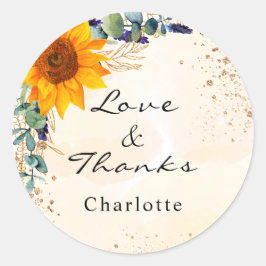 Solblomma eukalyptus glitterdamm monogram tack runt klistermärke