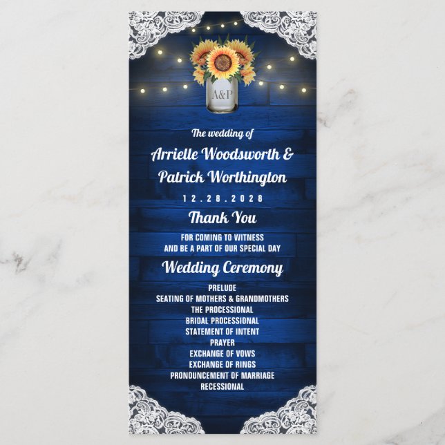 Solblomma Murad Glasburk Trähals Bröllopsprogram Program (Framsida)