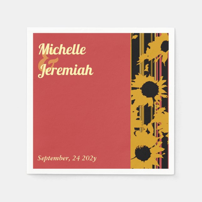 Solblomma Solnedgång Korall Modern Bröllopsdrink Pappersservett (Framsidan)