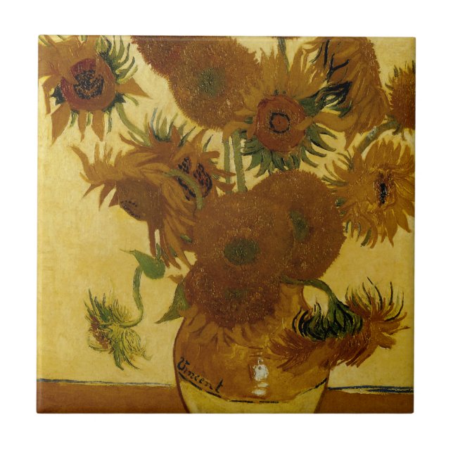Solblommor: 1888 av Van Gogh Kakelplatta (Framsidan)