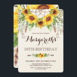 Solblommor 50:e Födelsedagsfesten Boho Feathers Inbjudningar<br><div class="desc">Vackra bohos-inspirerad inbjudan med rustiska vattenfärgade solblommor,  fjädrar och grönt löv som är fäst vid en drömcatcher</div>