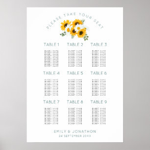 Solblommor 9 Bord 90 Sittplatsschema för gäst Poster