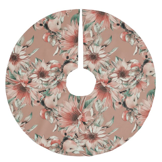 Solblommor, äpplen: höstvattenfärg mönster julgransmatta borstad polyester (Framsidan)