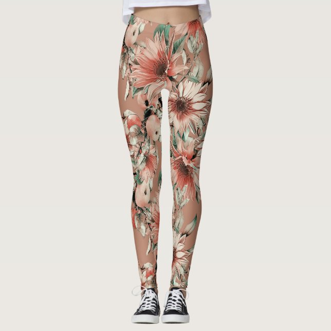 Solblommor, äpplen: höstvattenfärg mönster leggings (Framsida)