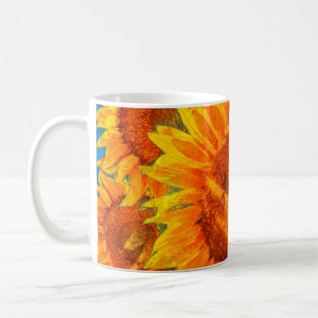 Solblommor arrangemanga. Van Gogh stil imitation.  Kaffemugg (Vänster)