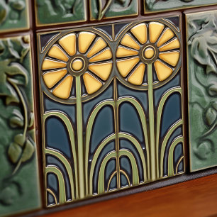 Solblommor Art Deco Blommigt Wall Decor Art nouvea Kakelplatta