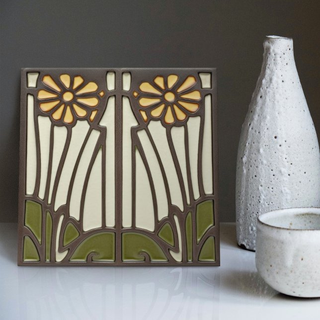 Solblommor Art Deco Blommigt Wall Decor Art nouvea Kakelplatta (Skapare uppladdad)