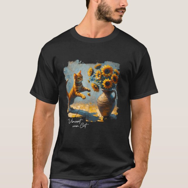 Solblommor av Vincent Van Cat Cat Art för Cat Mamm T Shirt (Framsida)
