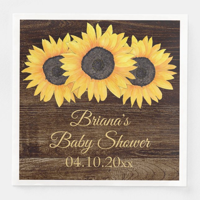 Solblommor Baby Shower Dinner Napkin Pappersservett (Framsida)