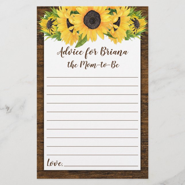 Solblommor Baby Shower Games Advice och Önskemål (Framsida)