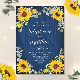 Solblommor Babys Ljus Navy Wood Bröllop Inbjudningar