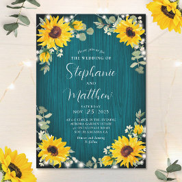 Solblommor Babys Utandning Ljus Teal Wood Bröllop Inbjudningar