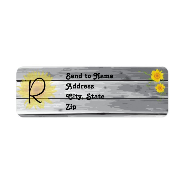 Solblommor Barn Wood Collection Monogram Adress Returadress Etikett (Framsidan)