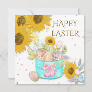Solblommor Basket i Eggs Glad påsk White Julkort