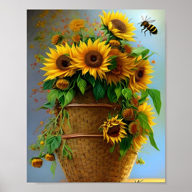 Solblommor basket och bin poster (Framsidan)