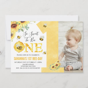 Solblommor Bee Thated First Bee day Birthday Inbjudningar